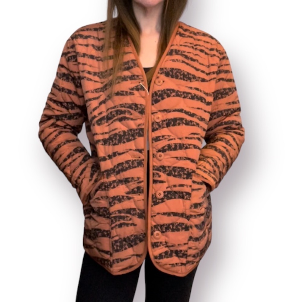 ANINE BING Elizabeth Quilted Tiger Jacket Brick M
